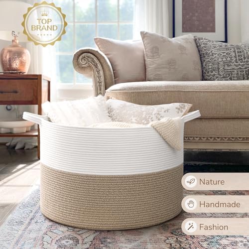 INDRESSME 115L Extra Large Woven Rope Blanket Basket Living Room LightBrown - Image 7