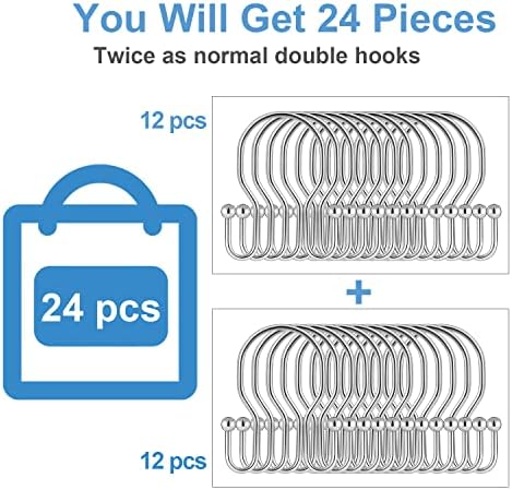 24 Pack Double Shower Curtain Hooks Rings, TENOVEL Double Sided Shower Curtain - Image 2