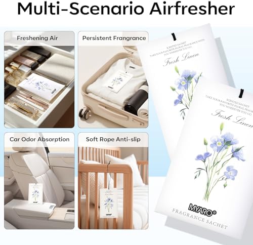 MYARO 12 Pack Fresh Linen Scented Sachets, Closet Deodorizer Car Freshener - Image 3
