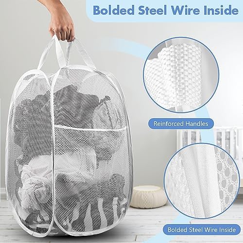 2 Pack Pop Up Laundry Hampers, 70 L Collapsible Foldable Mesh Basket - Image 3