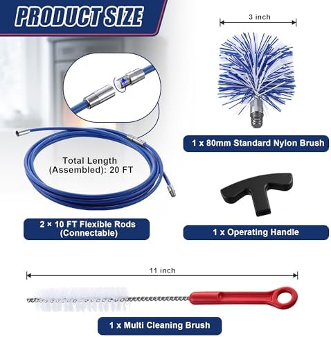 Pellet Stove Cleaning Brush Kit, 20FT Flexible Steel Rod - Image 2