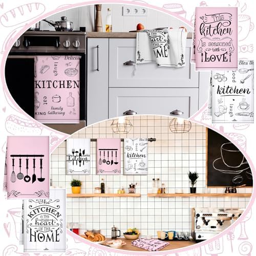 Bencailor 6 Pcs Pink Kitchen Towels Decorative Sets Dish Towels Absorbent Fast - Image 4