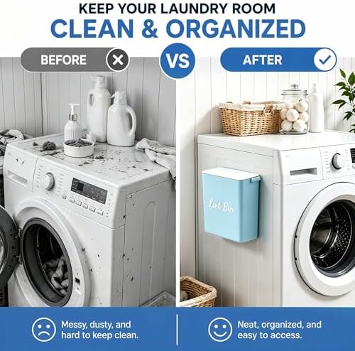 Magnetic Lint Bin with Lid for Laundry Room, Compact Plastic Dryer Lint Holder - Image 4