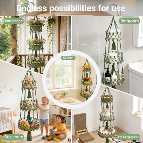 3 Tier Hanging Fruit Baskets for Kitchen, Macrame Plant Hanger Cotton Rope - Image 6