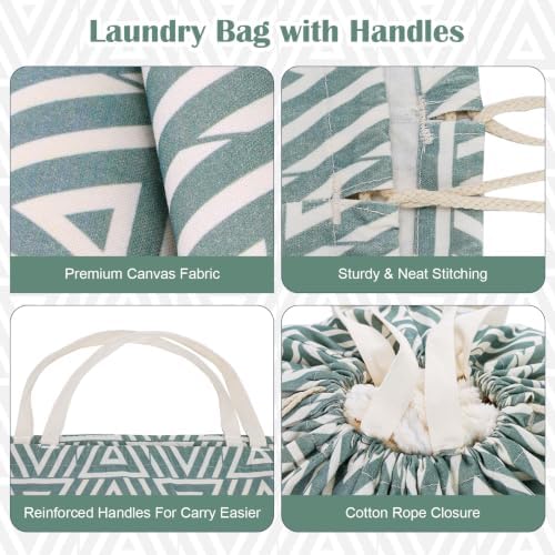 Canvas Laundry Bag with Handles & Drawstring 30"Wx35"H, L+ Geom SlateGreen - Image 3
