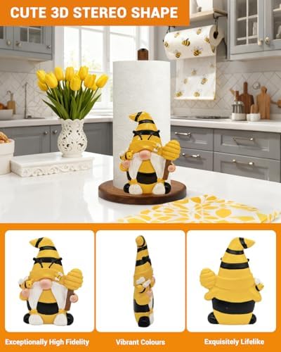 Bee Gnome Paper Towel Holder, Honey Bee Farmhouse Kitchen Countertop Decor - Image 3