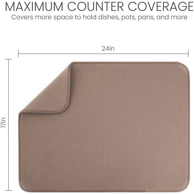 Bellemain Dish Drying Mat, Drying Matt Kitchen Counter, 17 x24 Inch -Mocha - Image 7