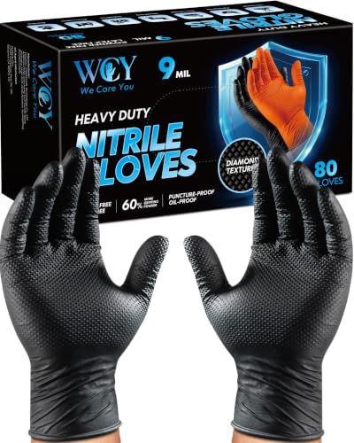 wcy 9 Mil Heavy Duty Disposable Nitrile Gloves, Diamond Grip by Unknown