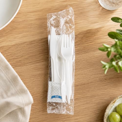 KitchenDine 100 Pack Medium Weight Wrapped white Plastic Cutlery Pack - Image 2