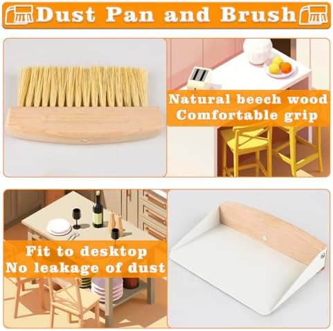 Small Dust Pan and Brush Set, Mini Hand Broom and Dustpan Set, Wooden Crumb - Image 3