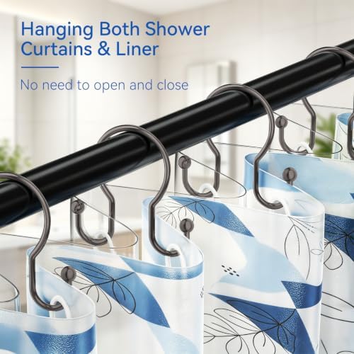 OEH Shower Curtain Hooks, Metal Shower Curtain Hangers, Double Hook Shower - Image 3