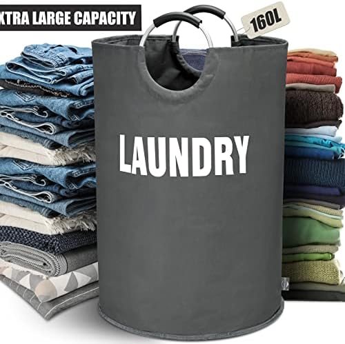DOKEHOM 160L XX-Large Laundry Basket Bag, Collapsible Hamper, Dark Grey - Image 5