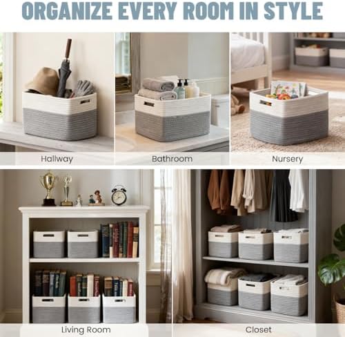 5 Pack Woven Storage Baskets, Decorative Storage Bins - Image 4