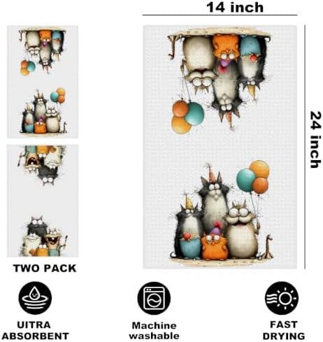 2 Pcs Cute Cat Kitchen Towels, Funny Cats Gifts Absorbent Hand Towels-05 - Image 2