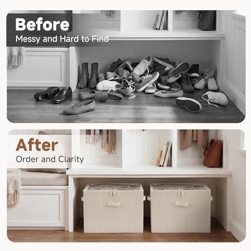 StorageWorks 2-Pack 32-Pair Shoe Organizer Bins, Khaki and Beige Stripes - Image 7