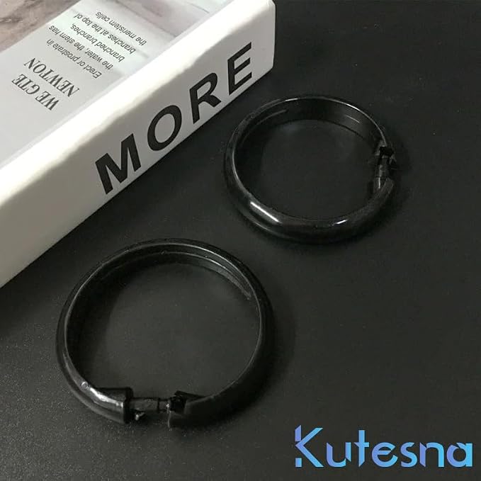 Kutesna 12 PCS O Shaped Black Plastic Shower Curtain Rings, Easy Snap Closure - Image 8