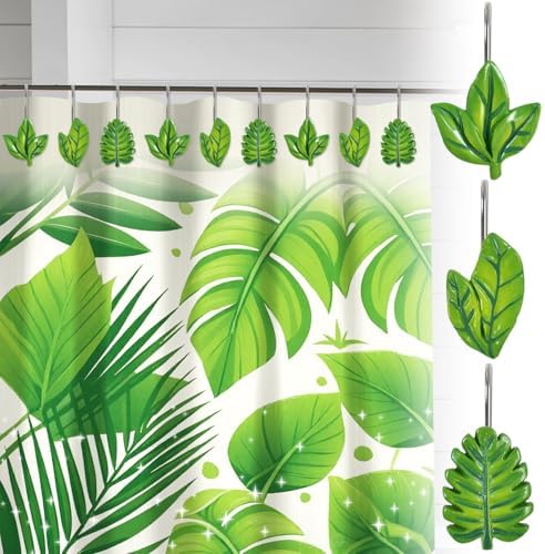 12-Piece Green Leaves Leaf Shower Curtain Hooks - Image 5