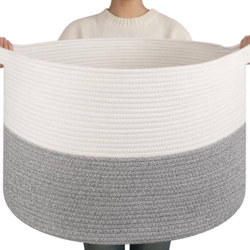 OIAHOMY 90L XXXLarge Blanket Basket Living Room Laundry Basket White&Grey by MasterofSpaceOptimization