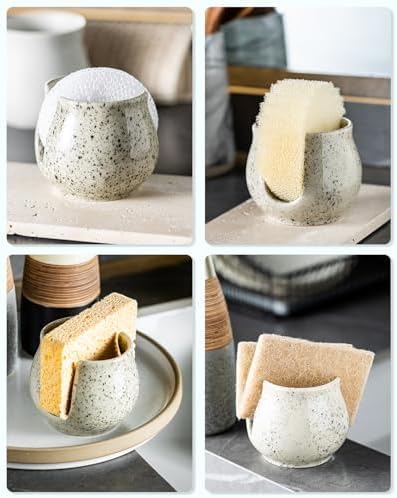Zoeeker Sponge Holder for Kitchen Sink, Ceramic Dish Sponge Rack Sink Caddy - Image 6