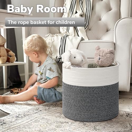 Goodpick Woven Rope Blanket Basket Living Room, Dark Grey - Image 2