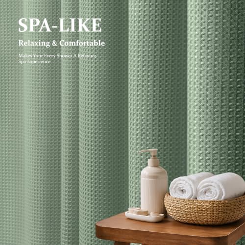 Dynamene Extra Long Waffle Shower Curtain 256 GSM Fabric 72"x84" Sage Green - Image 3