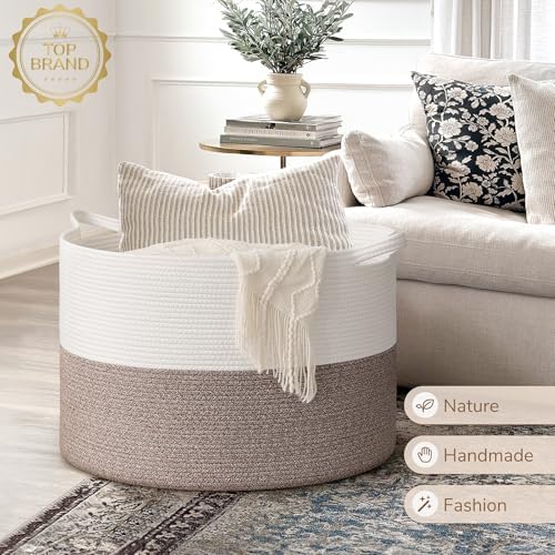 INDRESSME 115L Extra Large Woven Rope Blanket Basket Living Room - Image 7