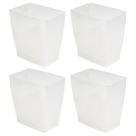 iDesign Small Plastic Bathroom Trash Can, Slim Rectangle, Frost | Bedroom by iDesign