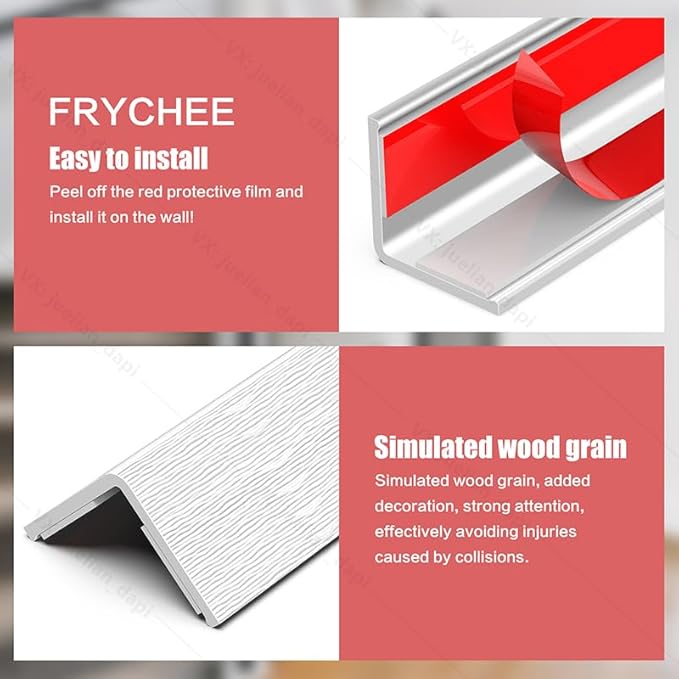 ‎Frychee Wall Corner Protector, Walls Edge Protector，Self-Adhesive Wall Corner Guards,PVC Double Side Edge Protector， Furniture Stairs Guard (White Wood Grain 2PCS 100cm/39.37in)