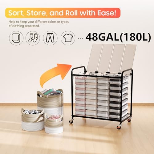 Laundry Sorter 4 Sections 48 Gal, Rolling Laundry Basket - Image 6