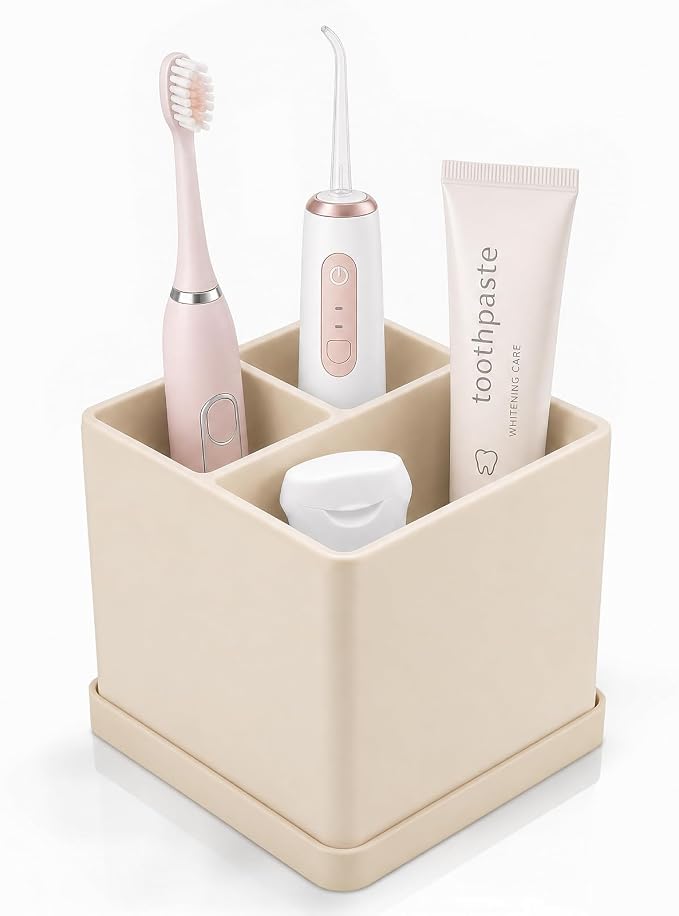 Silicone Toothbrush Holders for Bathrooms Beige, 3-Slot Electric Toothbrush by BLESWIN