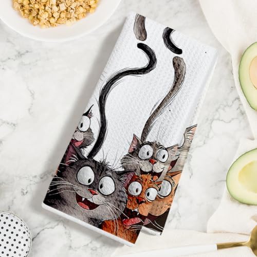 Jztco 2 Pcs Cute Cat Kitchen Towels, Cats Soft Absorbent Hand Tea Towels - Image 3