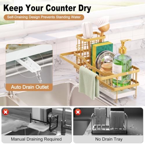 Sponge Holder for Kitchen Sink, Self-draining Sink Caddy - Image 3