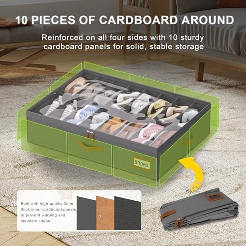 homyfort Shoe Organizer Under Bed, Fits 32 Pairs, Under bed Shoe Storage Boxes - Image 5