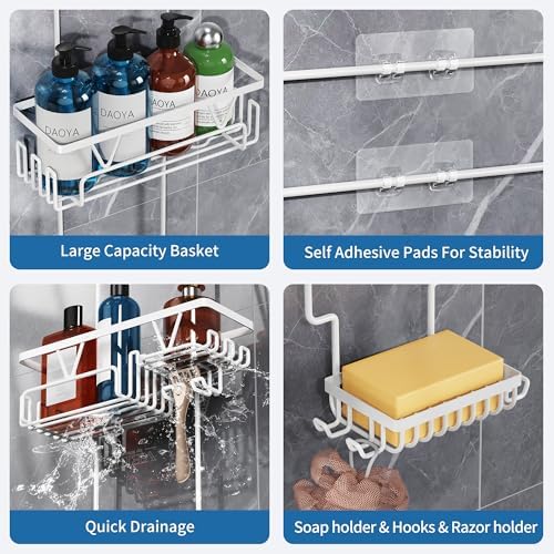 DAOYA Over the Shower Head Caddy, 3 Tier Anti-Swing Bathroom Organizer - Image 4