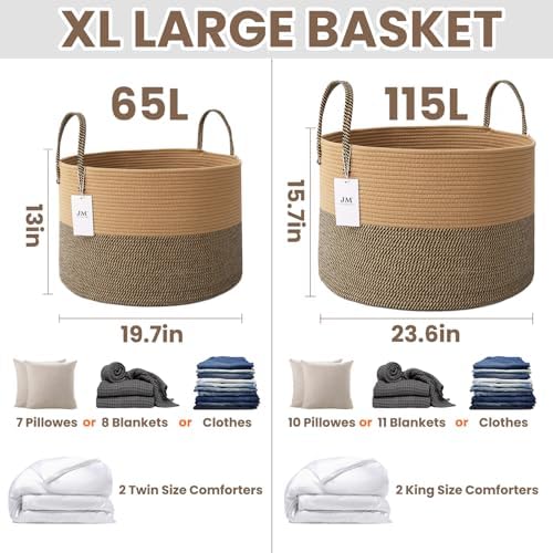 JMvicyroam 115L Extra Large Machine Washable Cotton Rope Blanket Basket - Image 3