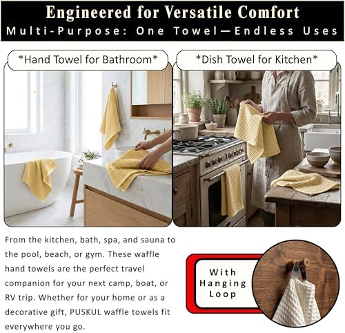 PÜSKÜL Natural 100% Turkish Cotton Waffle Hand and Kitchen Towels Set of 3 - Image 6