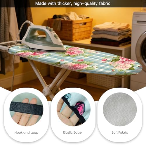 Nuxovilar Plaid Floral Cotton Ironing Board Cover 15x54 Fabric - Image 5