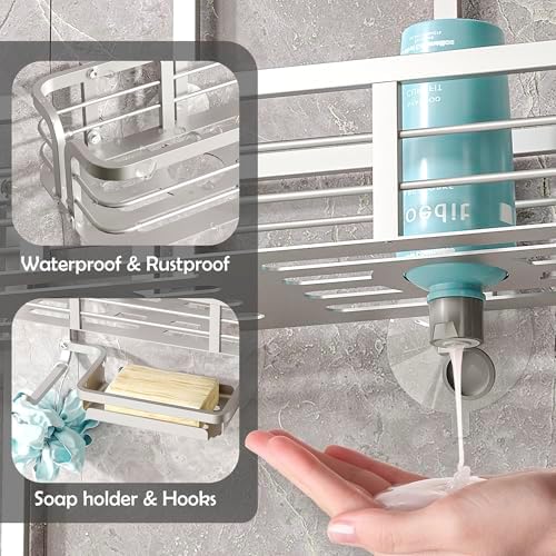 Shower Caddy Hanging, Never Rust Aluminum Shower Organizer, Over Showerhead No - Image 5