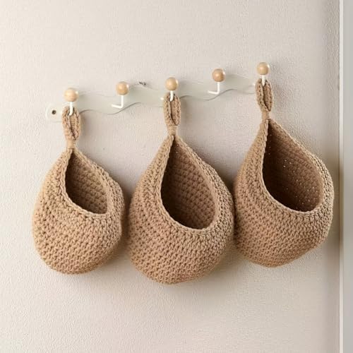 Hanging Storage Baskets Boho Decor Set of 3, Handmade Cotton Rope Wall-Mounted - Image 6