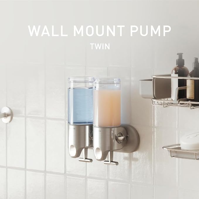 simplehuman Wall Mount Pumps, Twin 15 fl. oz. Shampoo & Soap Dispenser - Image 3