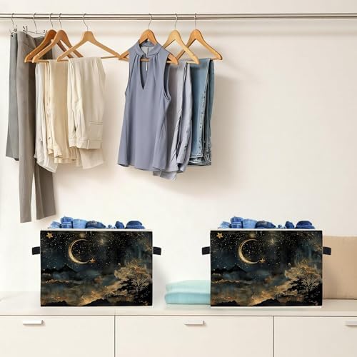 Mystical Crescent Moon Star Celestial Storage Box Bins, Moody Starry Night Sky - Image 4