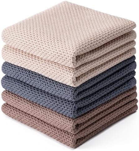 BOOMIBOO 6-Pack Dish Towels, 100% Cotton Waffle Weave, 13x28 in by BOOMIBOO