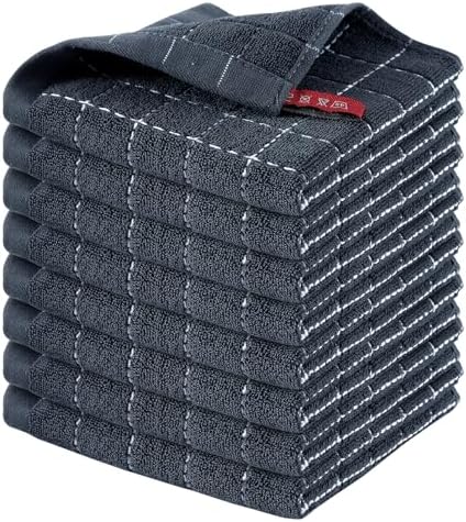 Homaxy 100% Cotton Terry Kitchen Dish Cloths, 8 Pack, Dark Grey by Homaxy
