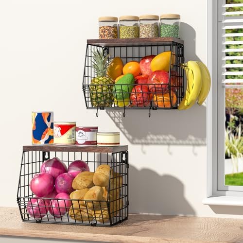 Wawocs Fruit Basket for Kitchen Counter 2 Tier Fruit Bowl, Stackable Wall by Wawocs