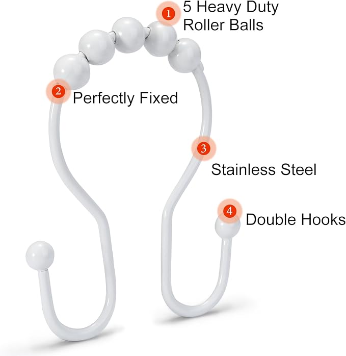 Shower Curtain Hooks, Stainless Steel Shower Curtain Hangers, Double Hook - Image 4