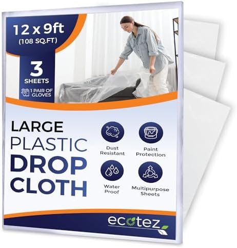 3 Pack 12 x 9 ft Extra Large Plastic Drop Cloth by Ecotez