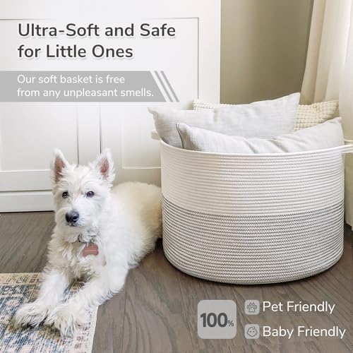 INDRESSME XXXLarge Woven Rope Blanket Basket Living Room White - Image 6