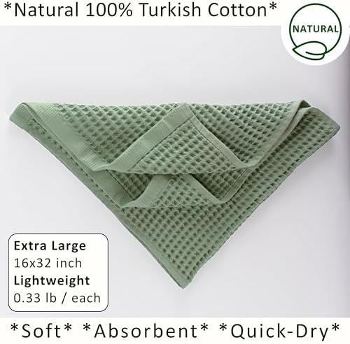 PÜSKÜL Natural 100% Turkish Cotton Waffle Hand and Kitchen Towels Set of 3 - Image 2