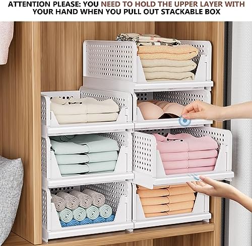 4 Pack Folding Closet Organizers Storage Box, Stackable Storage Bins, Plastic - Image 4