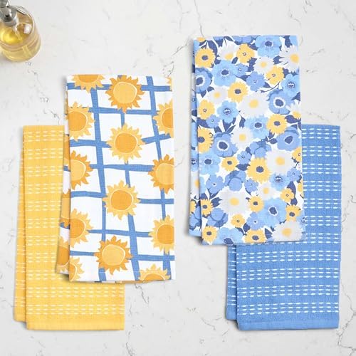 Ritz 4-Piece Kitchen Towel Set, Field Blossoms Floral & Le Soleil Sun Grid - Image 3